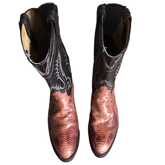 Mens 7 D Tony Lama Python Snakeskin Two Toned Black And Brown Roper Cowboy Boots - Picture 7 of 13